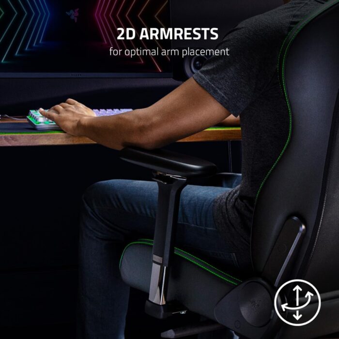 Razer Enki X Essential Gaming Chair: All-Day Comfort, Built-In Lumbar Arch, Optimized Cushion Density, Dual-Textured, Eco-Friendly Synthetic Leather, Memory Foam Head Cushion - Black & Green - Image 7