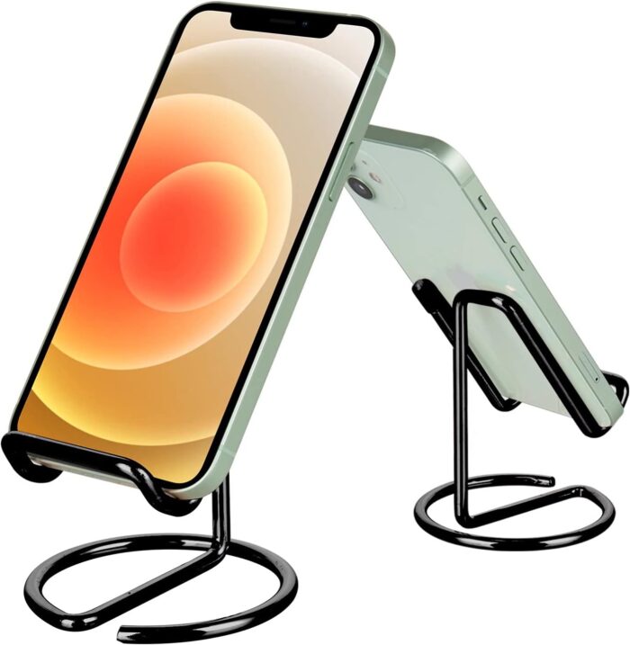 ROPOSY Cell Phone Stand for Desk,Cute Metal Black Cell Phone Stand Holder Desk Accessories,Compatible with All Mobile Phones,iPhone,Switch,iPad