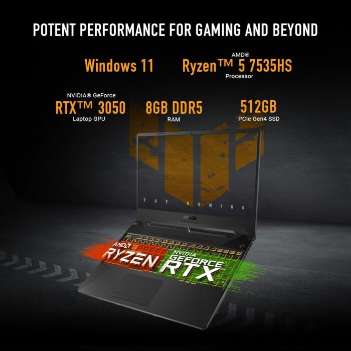 ASUS TUF Gaming A15 Gaming Laptop, 15.6” FHD 144Hz Display, NVIDIA® GeForce RTX™ 3050, AMD Ryzen™ 5 7535HS, 8GB DDR5, 512GB PCIe® Gen4 NVMe™ SSD, Wi-Fi 6, Windows 11, FA506NC-ES51 - Image 2