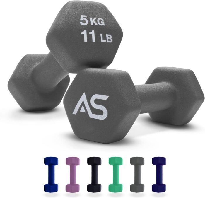Allure Sphere Neoprene Dumbbell Set For Home Gym Exercise – Anti Slip Fitness Equipment For Pilates, Cardio, Training – Anti Sweat Hex Dumbbells in 1Kg 2Kg 3Kg 4Kg 5Kg In Pair
