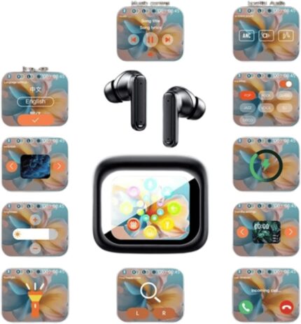 BUDSIFY ANC+ENC Full Color Smart Touch Screen Earbuds, Digital Display, HIFI DSP Sound Quality, In-Ear Wireless Earphones with Stereo Surround Sound,Bluetooth Standard v5.4(black,white). (black)