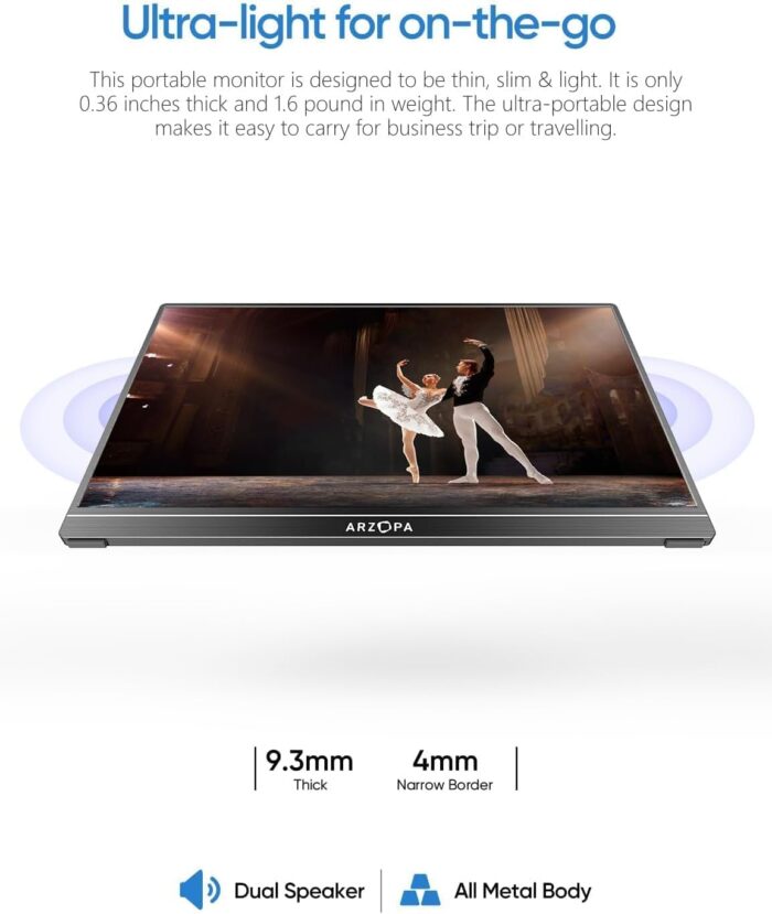 ARZOPA Portable Monitor 15.6'' FHD 1080P - Ultra-Slim Portable Laptop Monitor with Kickstand - IPS Display for PC, MAC, Phone, Xbox, PS5 - USB C & HDMI Connectivity - A1 - Image 7