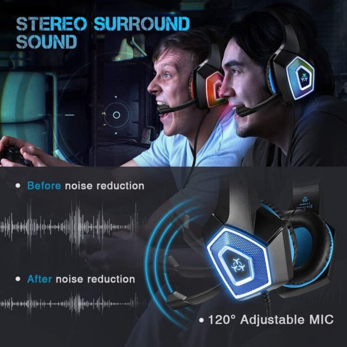U UiiSii PC Gaming Headset with Microphone Wired Xbox Headset with mic PS4 Gaming Headphones with Microphone Gamer PS4 Headset with Mic Stereo Sound & LED Light Noise Cancelling for Switch Computer - Image 3
