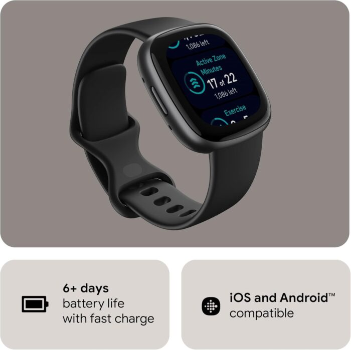 Fitbit Versa 4 Fitness Smartwatch with Daily Readiness, GPS, 24/7 Heart Rate, 40+ Exercise Modes, Sleep Tracking and more, Black/Graphite, One Size (S & L Bands Included) Bluetooth - Image 6
