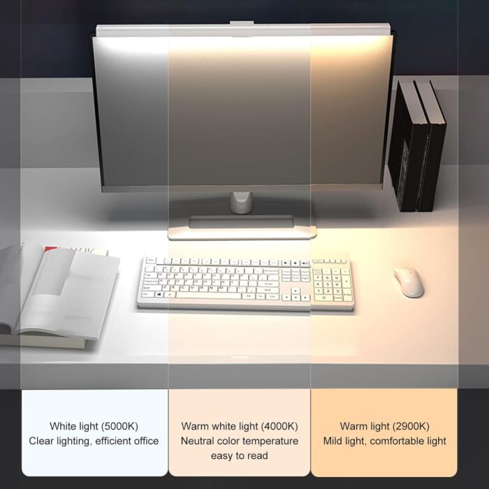 Dpofirs Computer Screen Monitor Lamp, PC Monitor Light Bar, e-Reading LED Lamp with Stepless Dimmable, Touch Control, Quick Reading Mode, 3 Color Temperature Adjustment, Timer 60min Off (White) - Image 2