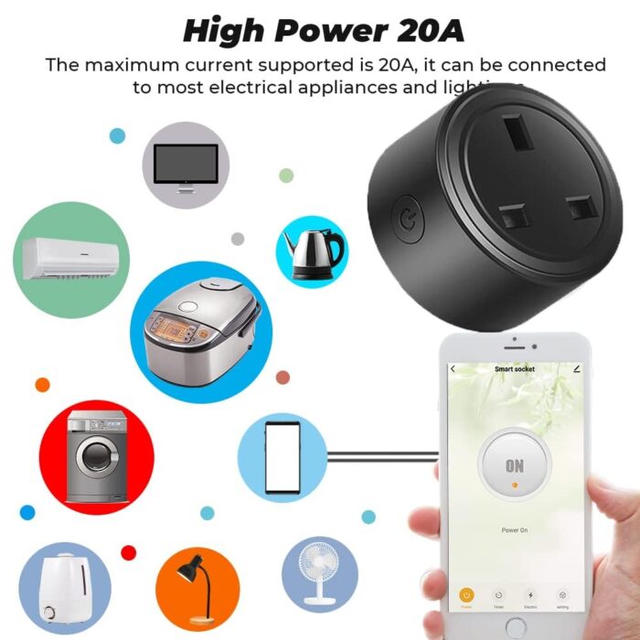 UanTii 20A Tuya Smart Plug WIFI Wireless Outlet Smart Socket Timing Schedule Power Monitoring Overload Protection Smart Life App Remote Control Works with Alexa and Google Home - Image 2