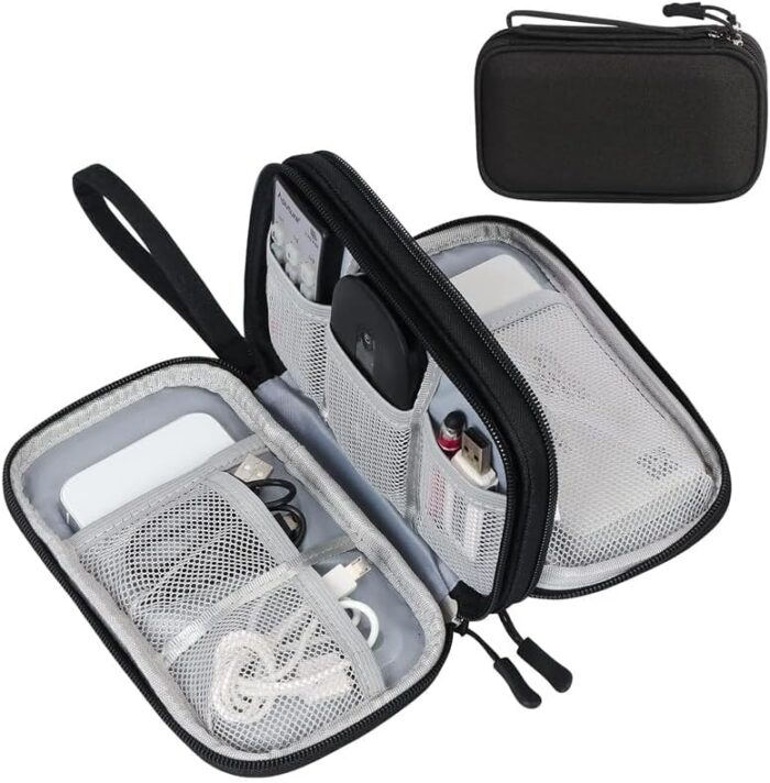AMERTEER Electronic Accessories Bag Organizer – Travel Mobile Electronics Accessories & Supplies – Compatible For Charger USB Cables SD Memory Cards Earphone Flash Hard Drive Phone Power Bank (Black)