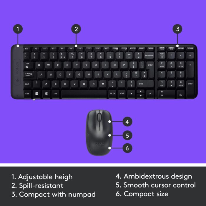 Logitech MK220 Wireless Keyboard And Mouse Combo (English & Arabic Layout) - Compact Size - Long Battery Life 24 Month For Keyboard and 12 Month for Mouse - Image 5