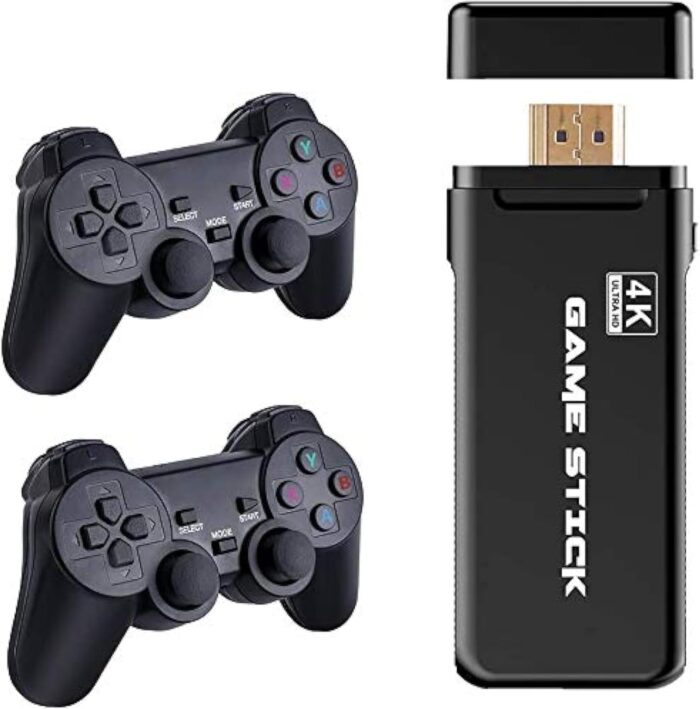 GSH USB Wireless Console Game Stick Video Game Console Built-in 3000 Classic Games 8 Bit Mini Retro Controller HDMI Output Dual Player- 4K Ultra HD Game Stick Black