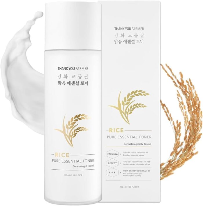 THANKYOU FARMER Rice Pure Essential Toner 200ml – Korean Rice Milky Toner, K-Beauty Skincare, Niacinamide, Vegan