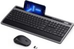 Wireless Keyboard and Mouse Combo, 2.4G Ergonomic Computer Keyboard and Mouse Set, Full Size Cordless USB Keyboard and Mouse Phone Holder for Mac, Laptop and Computer (No Bluetooth Connection)(Black)