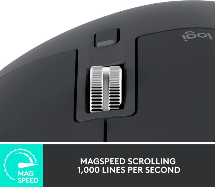 Logitech MX Master 3S - Wireless Performance Mouse with Ultra-Fast Scrolling, Ergo, 8K DPI, Track on Glass, Quiet Clicks, USB-C, Bluetooth, Windows, Linux, Chrome - Graphite - Image 4