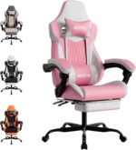 Gaming Chair, Ergonomic Gaming Chair with Footrest and Lumbar Support, Computer Chairs, Height Adjustable Computer Racing Gamer Chairs for Gaming or Office, Pink White