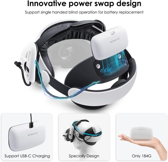 BOBOVR S3 Pro Super Strap VR Accessories Compatible with Meta Quest 3, 2 IN 1Headstrap and Head air Conditioning, 10000mah Hot-Swappable Battery Pack Fit For Oculus Quest3 - Image 3