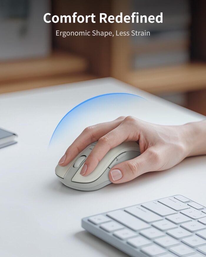 Lenovo Bluetooth Silent Mouse (WL300) - 5 Button Computer Mouse with Silent Left & Right Click – Sculpted Grip, Microsoft Swift Pair, Up to 1600 DPI (White) - Image 7