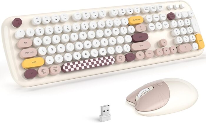 BIGTHREE Wireless Keyboard and Mouse Combo, 104 Keys Full-Sized 2.4G Retro Typewriter Computer Keyboard and 3 Level Adjustable Wireless Mouse, for Mac, Windows 7/8/10, Laptop, Desktop, PC, Computer