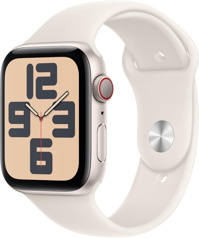 Apple Watch SE (2nd Gen) GPS + Cellular 44mm Smartwatch with Starlight Aluminium Case with Starlight Sport Band – M/L. Fitness and Sleep Trackers, Crash Detection, Heart Rate Monitor, Retina Display