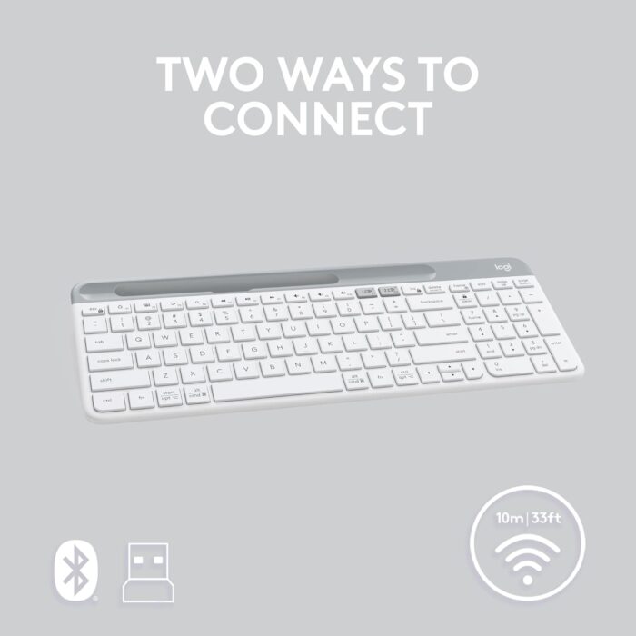 Logitech K580 Slim Multi-Device Wireless Keyboard - Bluetooth/Receiver, Compact, Easy Switch, 24 Month Battery, Win/Mac, Desktop, Tablet,Smartphone, Laptop Compatible, English+Arabic Keyboard - White - Image 5