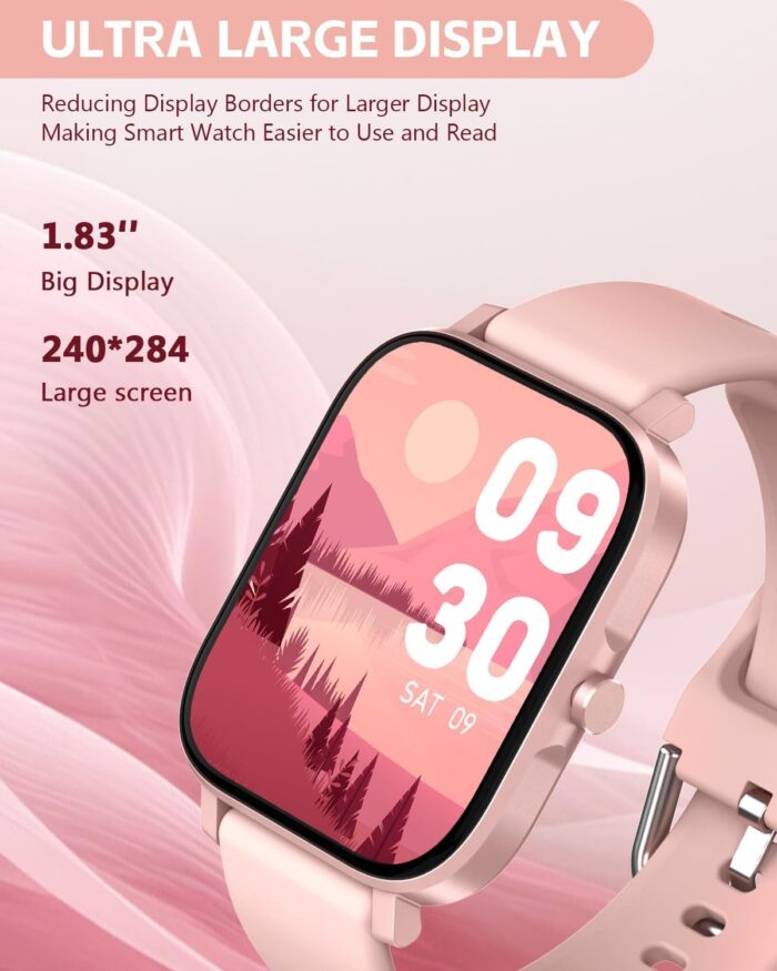 Smart Watch for Women, 1.83" Touch Screen Fitness Tracker Watch with SpO2/Heart Rate/Sleep/Stress Monitor, IP68 Step Counter Watch, 120+ Sports Modes, Compatible with Android iOS (Pink) - Image 7