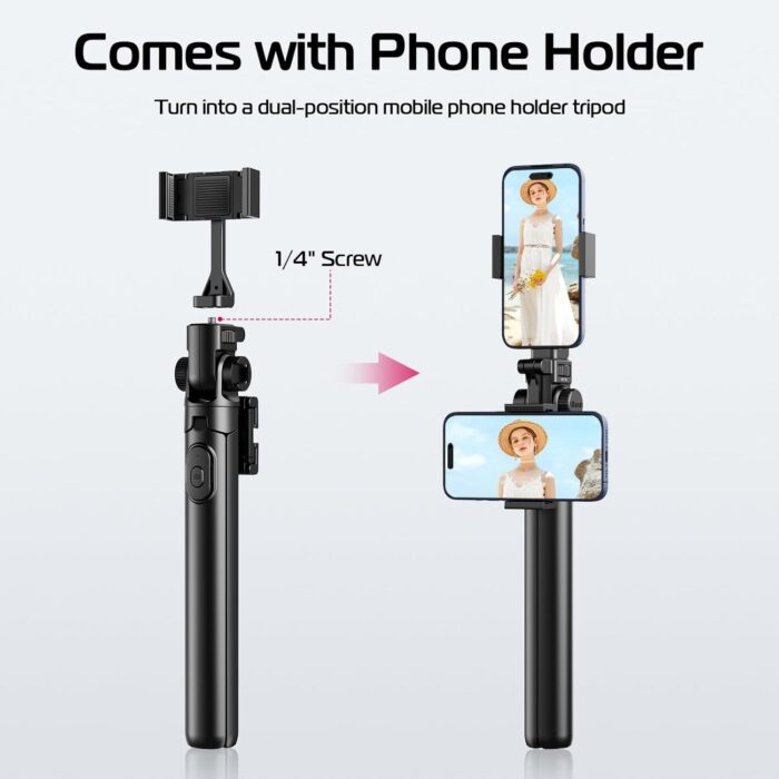 ULANZI MT-70 Extendable Tripod, 63" Selfie Stick Vlog Tripod Stand with 2 Phone Clips, 360 Rotate Dual Camera Holder for iPhone, Sony, Canon, GoPro, Lightweight for Travel, Black - Image 2