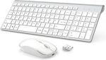Wireless Keyboard and Mouse Combo Rechargeable J JOYACCESS 2.4G Ergonomic and Slim Quiet Click Compact Designed for Windows, PC, Laptop,Tablet(Silver)