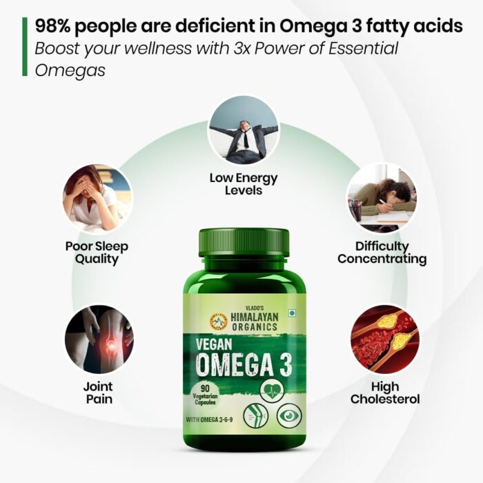 HIMALAYAN ORGANICS Omega 3 6 9 Vegan Natural Nutrition Supplement for Muscle, Bone, Heart & Skin - 90 Veg Capsules - Image 5