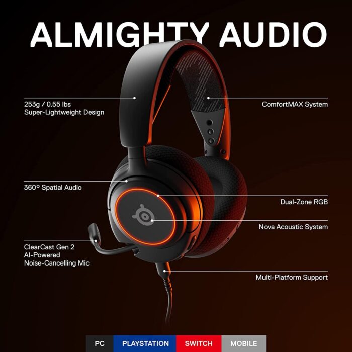 SteelSeries Arctis Nova 3 - USB-C Gaming Headset for PC, PS4, PS5 & Switch - RGB Lights - Hi-Fi Drivers - 360° Spatial Audio - AirWeave Memory Foam Earcups - Super Lightweight - ClearCast Gen 2 Mic - Image 3