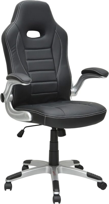 Multi Home Furniture Black PU Leather Office Chair – Ergonomic Chair with Flip-Up Armrests, Adjustable Height & Lumbar Support, Gaming Chair, Swivel Desk Chair, Computer Chair for Home Office & Study
