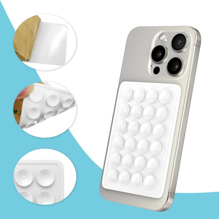 YEESON 6 Pcs Silicone Suction Phone Case Adhesive Mount, Sillicon Adhesive Phone Compatible with iPhone and Android, Anti-Slip Hands-Free Fidget Toy Phone Holder for Selfies and Video (White) - Image 3