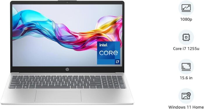 HP Laptop 15-fd0111ne, 15.6" Full HD Display, Intel® Core™ i7-1255U, 16GB RAM, 512GB SSD, Intel® Iris® Xe Graphics, Windows 11 Home, Keyboard English/Arabic, Natural silver [B21RHEA] - Image 2