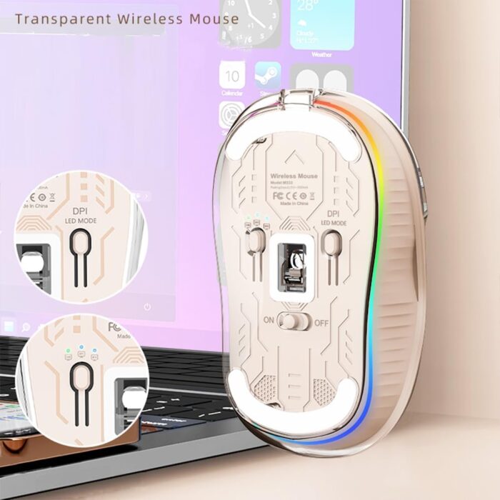 PUCHEN Upgraded Wireless Gaming Mice, Ergonomically Designed, Fully Transparent PC Shell, Adjustable DPI Silent Mouse, 3 Modes 2.4G/BT 1/BT 2 Mouse, Rechargeable Quiet Mouse (Khaki) - Image 6