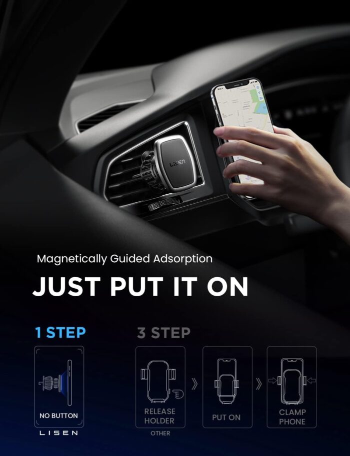 LISEN 2 Pack Magnetic Car Phone Holder Car Mobile Phone Holder Hands-Free Vent 6 Metal Plates Fit All iPhone 16/15/14/13/12 Pro Max Plus, Samsung Galaxy S25 Ultra S24 - Image 4