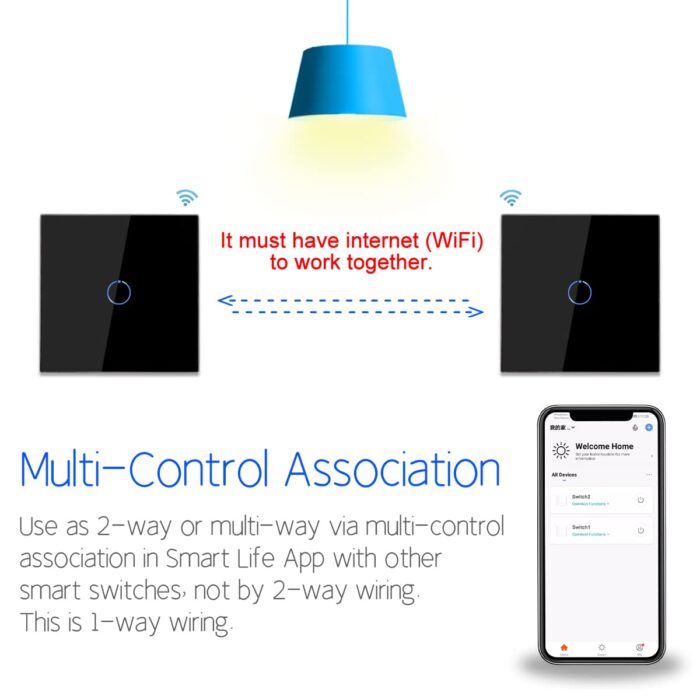 CNBINGO WiFi Smart Light Switch Work with Alexa, Google Assistant, Multi-Way Control by Smart Life App, Single Touch Light Switch, Black Glass Panel, LED Backlight, 1-Gang, Neutral Wire Required - Image 3