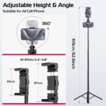 ULANZI MT-70 Extendable Tripod, 63" Selfie Stick Vlog Tripod Stand with 2 Phone Clips, 360 Rotate Dual Camera Holder for iPhone, Sony, Canon, GoPro, Lightweight for Travel, Black - Image 4
