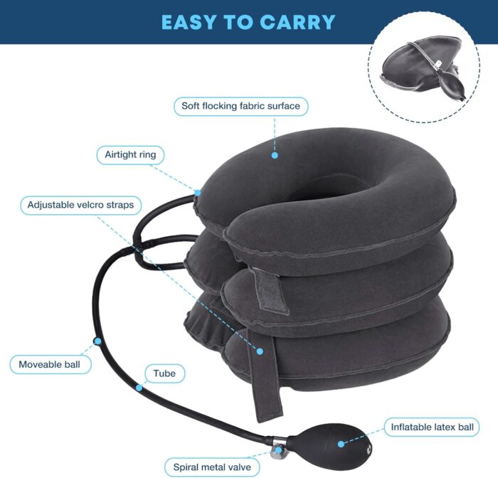 Pogcay Neck Stretcher, Neck Traction Device, Cervical Traction Device for Neck Pain Relief, Neck Brace Adjustable Inflatable Neck Stretcher, Neck Decompression Devices Home Use (Gray) - Image 6