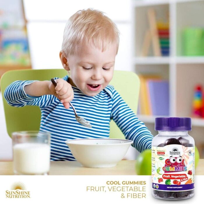 Sunshine Nutrition Cool Gummies Fruit Vegetable & Fiber For Kids, 90 Gummies | No Sugar Coating | Vegan | Black Currant Flavor - Image 2