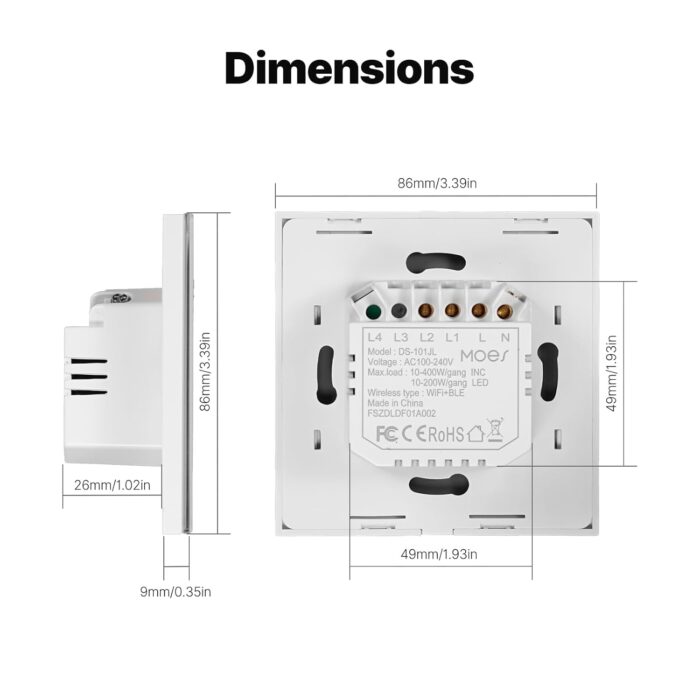 MOES Tuya WiFi Smart Touch Switch - Sleek Glass Panel, Works with Alexa & Google Home, Neutral/No Neutral Wire Installation (Capacitor Included) - 3 Gang - Image 7
