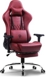 Dowinx Multi-Functional Gaming Chair, Ergonomic High Back Reclining & Height Adjustable PU Leather Computer Chairs with Massage Cushion, Neck & Lumbar Support, Armrests, Footrest (Maroon)