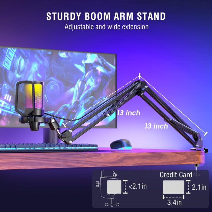 FIFINE Gaming PC USB Microphone, Podcast Condenser Mic with Boom Arm, Pop Filter, Mute Button for Streaming, Twitch, Online Chat, RGB Computer Mic for PC Gamer Youtuber-AmpliGame A6T - Image 8