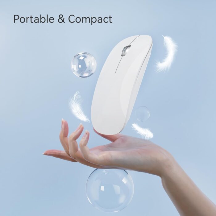 Bluetooth Mouse, Rechargeable Wireless Mouse, Silent Tri-Mode Wireless Mouse (Dual Bluetooth 5.1 + 2.4 GHz) with USB Receiver for Laptop/iPad/PC/Mac,White - Image 5