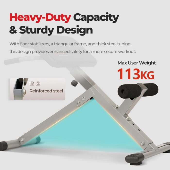 Sunny Health & Fitness Foldable Hyperextension Roman Chair W/Back Extension, Home Gym Sit Up Bench for Glute & Ab Workouts, Optional Adjustment Incline & Multi-Function Heavy-Duty Exercise Equipment - Image 4