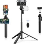 ULANZI MT-70 Extendable Tripod, 63" Selfie Stick Vlog Tripod Stand with 2 Phone Clips, 360 Rotate Dual Camera Holder for iPhone, Sony, Canon, GoPro, Lightweight for Travel, Black