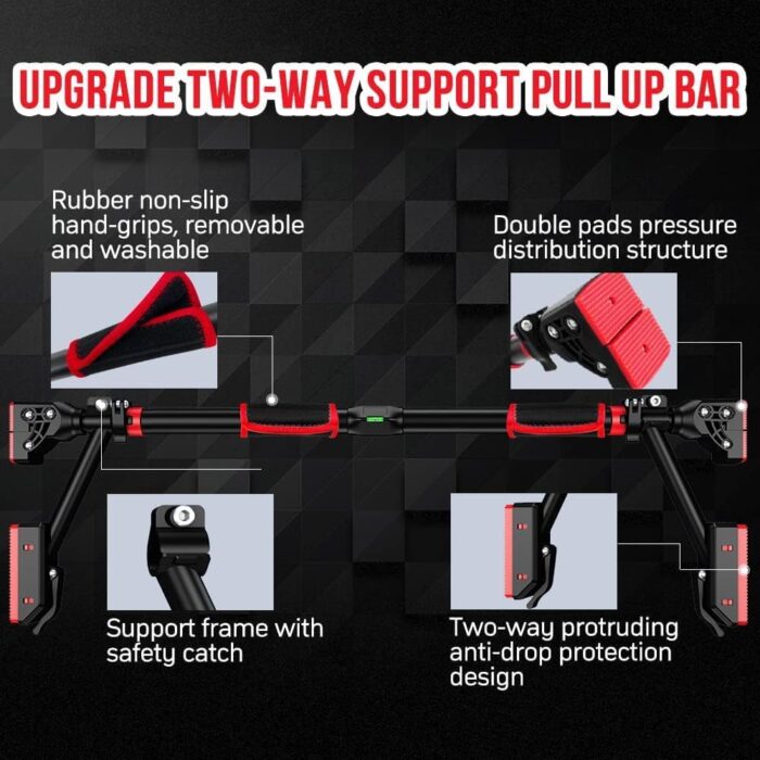 CLOUDFOUR Pull Up Bar, Adjustable Strength Training Chin up Bar, Door Workout Bar with Foam Grips, Indoor Fitness Bar Equipment for Home Gym Sports Exercise Upper Body Workout, Safe Locking Non-slip - Image 2