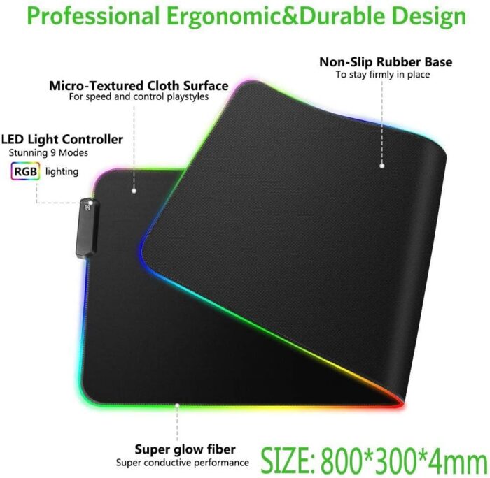 Goodstuff Rgb Gaming MoUSe Pad, Extra Large Soft Led Extended MoUSe Pad, Anti-Slip Rubber Base Computer Keyboard Mat - Image 3