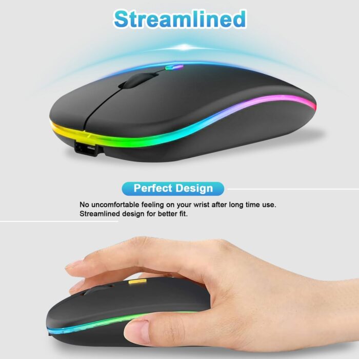 Necomi Wireless Bluetooth Mouse, LED Slim Dual Mode (Bluetooth 5.1 + USB) 2.4GHz Rechargeable Silent Bluetooth Wireless Mouse, Computer Mice with USB Receiver(Black) - Image 5