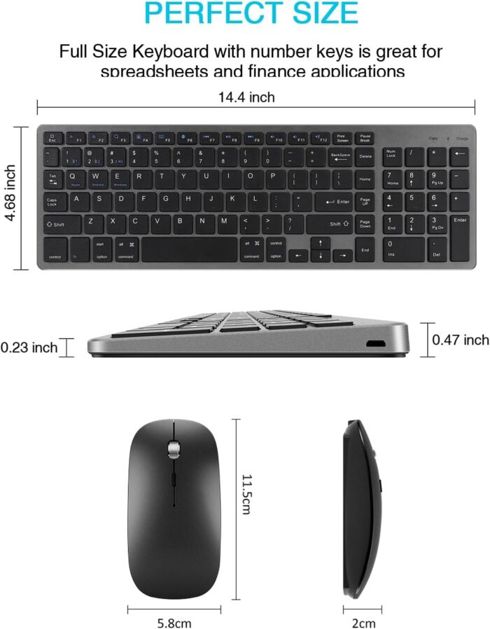Wireless Keyboard and Mouse Combo-Bluetooth & 2.4G Connection,Silent and Ultra-thin Design,Stylish Metallic Look,Compatible Android/iOS/Windows,Keyboard and Mouse Set for Office Home (36.6X11.9) - Image 5