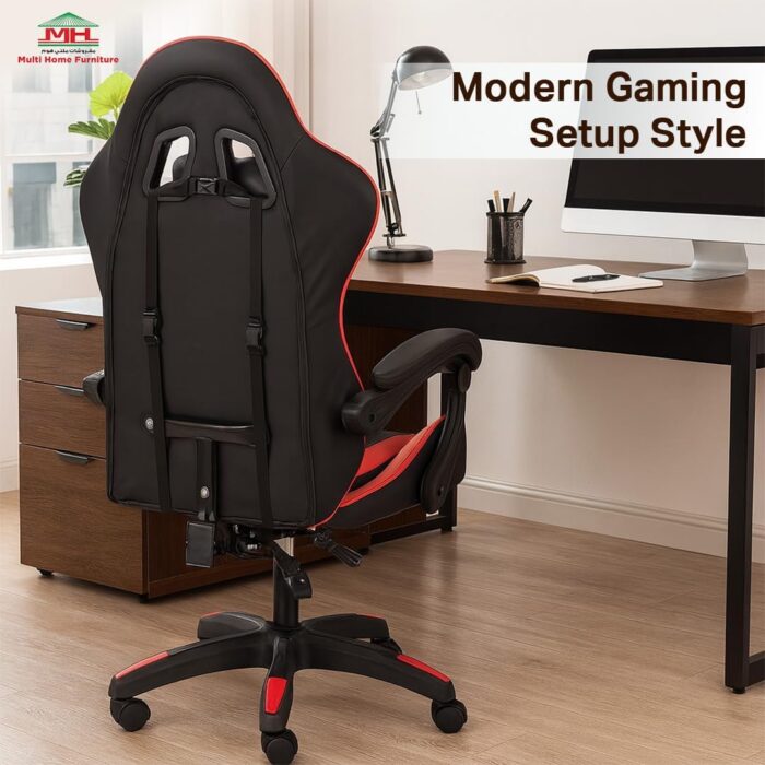 Multi Home Furniture Black & Red Gaming Chair | Ergonomic Chair High-Back Recliner Chair with Adjustable Footrest & Armrest | Racing-Style Office Chair with Lumbar & Headrest Support for Gaming Setup - Image 5
