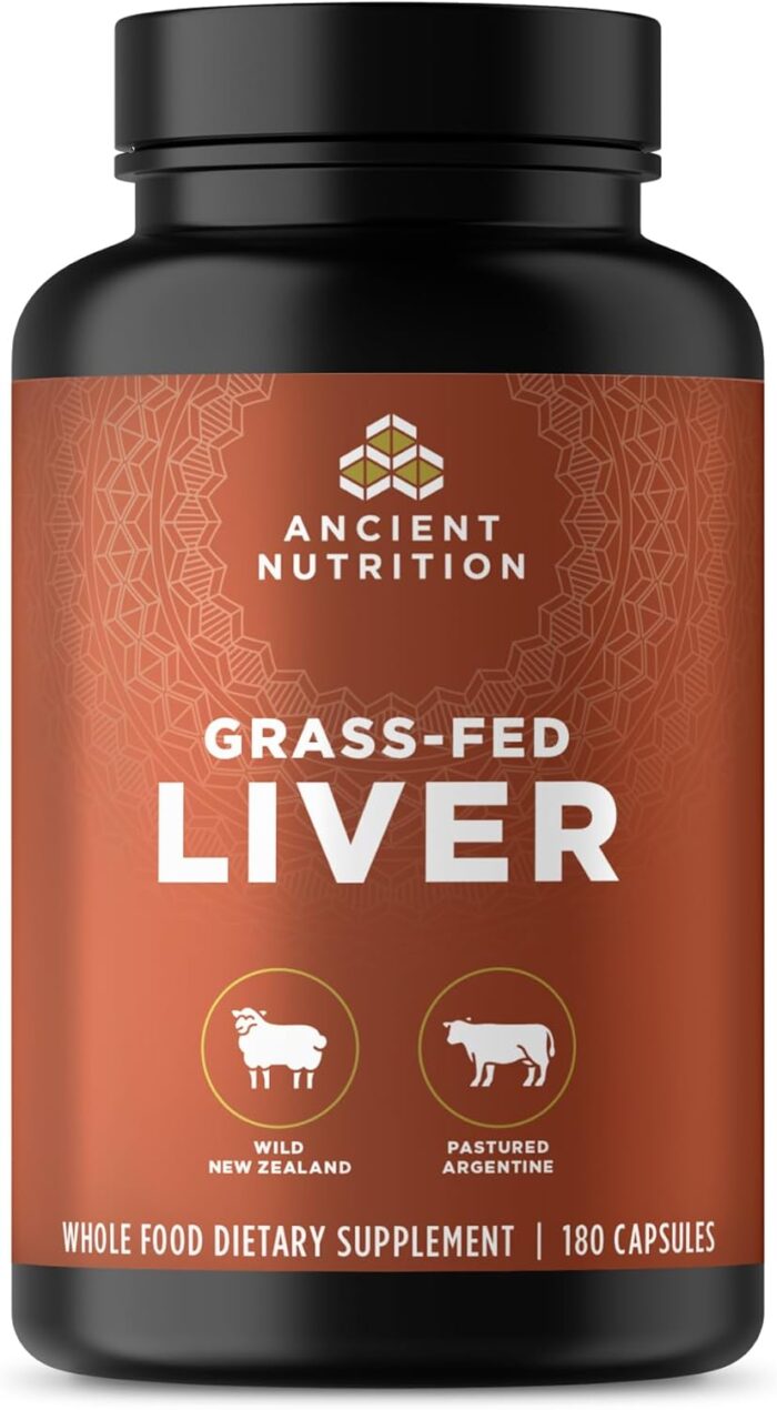 Organ Supplements by Ancient Nutrition, Grass-Fed and Wild Organ Complex Capsules, Beef & Lamb Liver, Supports Healthy Blood, Gut, and Liver, 180 Ct