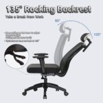 Ergonomic Office Chair, Computer Chair, Adjustable Desk Chairs with 2D Lumbar Support 3D Armrests Headrest, 135° Rocking Backrest, High Back Breathable Mesh Reclines Chairs for Office Study Gaming - Image 4