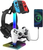 VCOM RGB Headphone Stand with 10 Light Modes, Gaming Controller Holder with 2 USB Ports, PC Gaming Accessories for Desk, Universal Organizer Headpsets/Xbox PS5 Controller Stand Gamer gifts